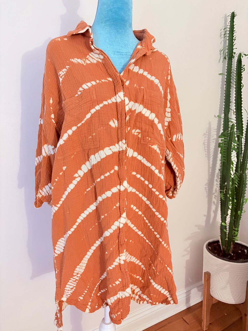 YFB Young Fabulous & Broke Orange Tie Dye Button Down Shirt Dress Boho small